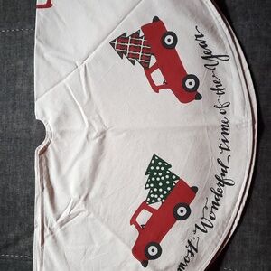 Tree Skirt Christmas Holiday Red Truck Most Wonderful Time Year Cotton Washable